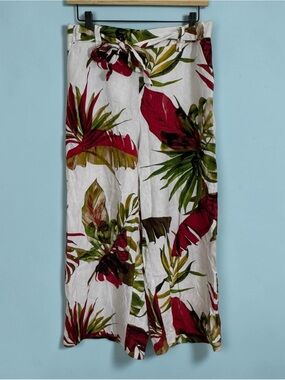 Joie Tropical Leaf Print Wide-Leg Linen Pants Size 10 Flowy Vacation Summer
